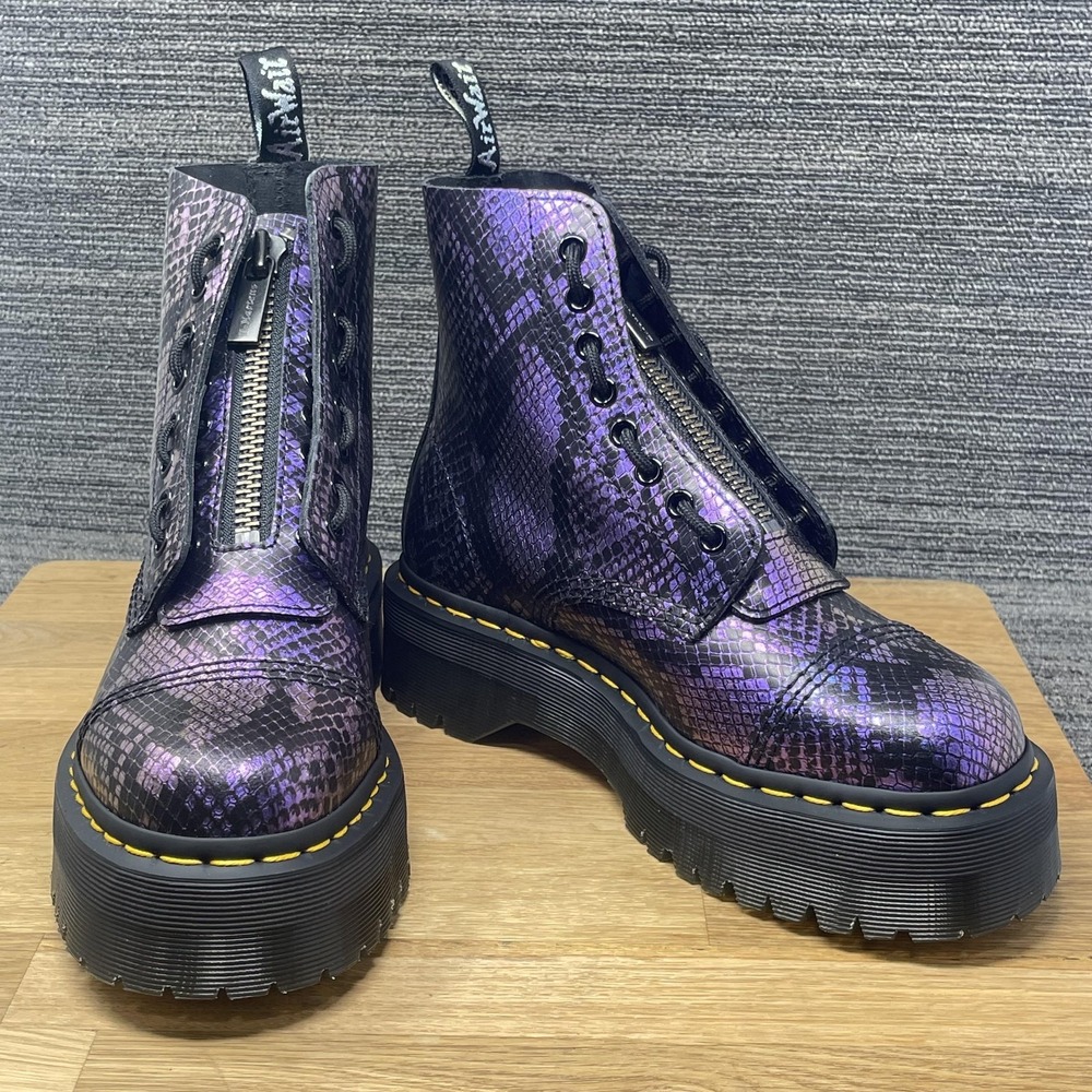 Dr. Martens Purple Black Snake-Print Platform Boots